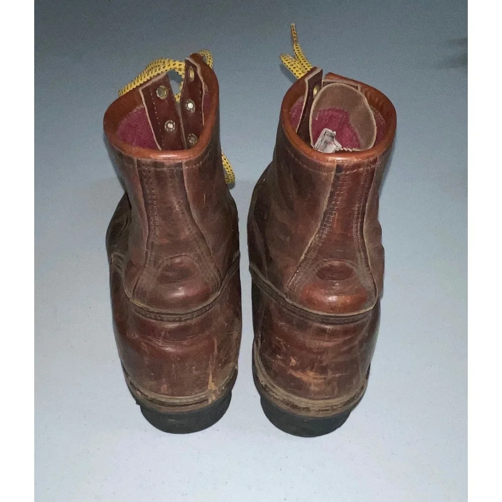 Vtg Red Wing Logger Boots size 14 Brown Leather Work Vibram Lug Sole Made in USA